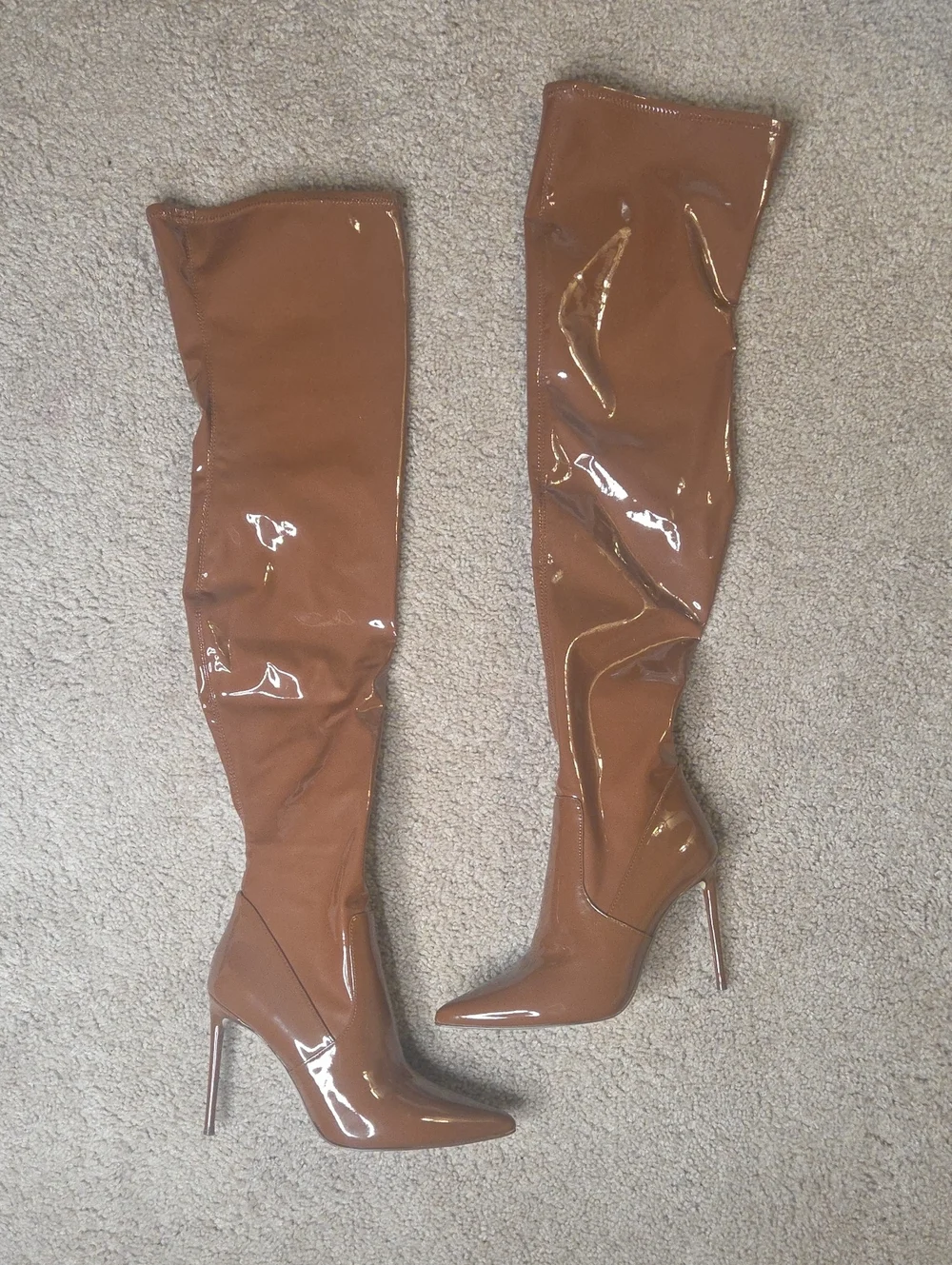 Steve Madden Brown Patent Over-the-Knee Stiletto Boots